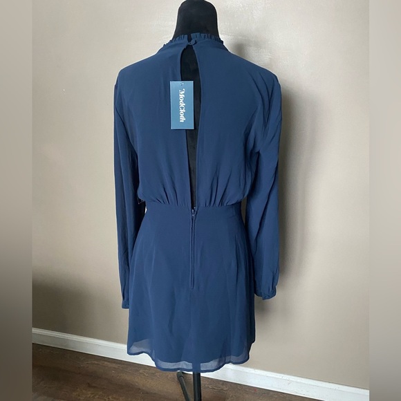 ModCloth NWT Navy Blue Mock Neck Key Hole Back chiffon Mini Dress Size 8 preppy - Picture 5 of 16